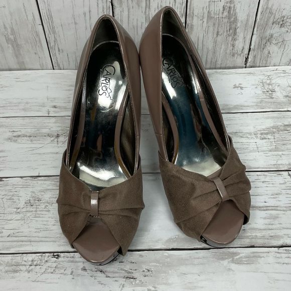 CARLOS Santana Taupe Peep Toe Heel Bow Tie Shoes Size 6 - Picture 4 of 13